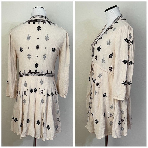 Free People Star Gazer Stargazer Embroidered Peasant Mini Dress in ivory size xs - Picture 5 of 8